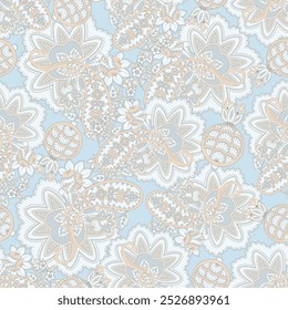 Seamless pattern with paisley ornament. Ornate floral decor for fabric. Vector illustration