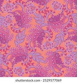 Seamless pattern with paisley ornament. Ornate floral decor for fabric. Vector illustration