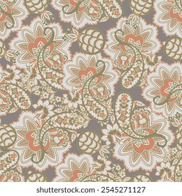 Seamless pattern with paisley ornament. Ornate floral decor for fabric. Vector illustration