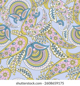 Seamless pattern with paisley ornament. Ornate floral decor for fabric. Vector illustration