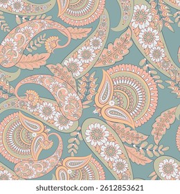 Seamless pattern with paisley ornament. Ornate floral decor for fabric. Vector illustration