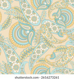 Seamless pattern with paisley ornament. Ornate floral decor for fabric. Vector illustration
