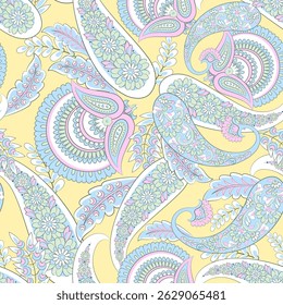 Seamless pattern with paisley ornament. Ornate floral decor for fabric. Vector illustration