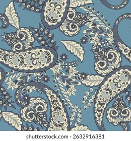 Seamless pattern with paisley ornament. Ornate floral decor for fabric. Vector illustration