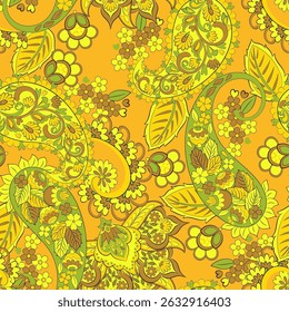 Seamless pattern with paisley ornament. Ornate floral decor for fabric. Vector illustration