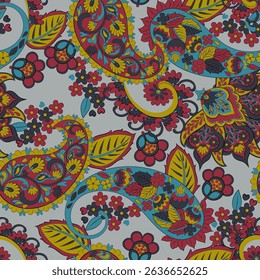 Seamless pattern with paisley ornament. Ornate floral decor for fabric. Vector illustration
