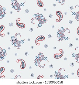 Seamless pattern with paisley ornament. Vector floral background