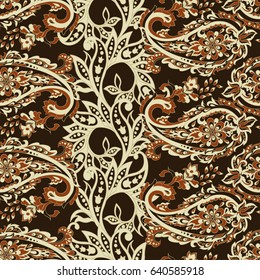 Seamless pattern with paisley ornament. Vector illustration