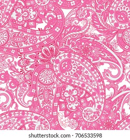Seamless pattern with paisley ornament. Vector floral illustration in asian textile style 
