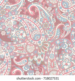 Seamless pattern with paisley ornament. Vector floral illustration in asian textile style