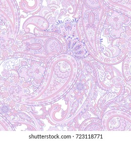 Seamless pattern with paisley ornament. Vector floral illustration in asian textile style 