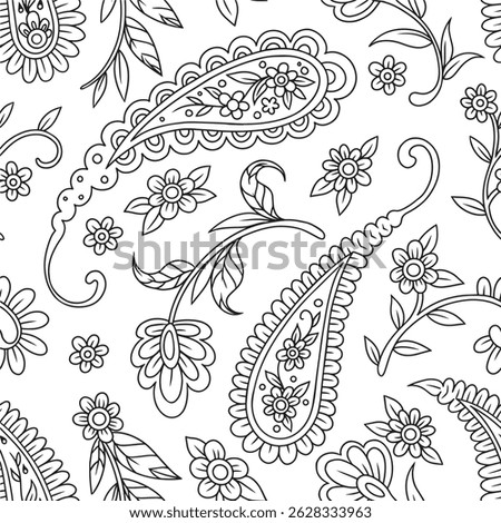 seamless pattern of paisley ornament. vector line illustration. outline