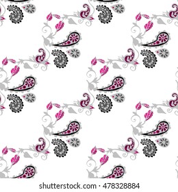 Seamless pattern with  Paisley print on a white background. Vector illustration