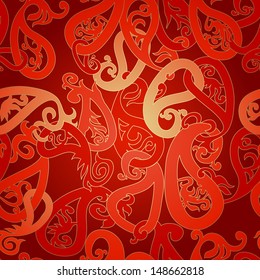 Seamless pattern . Paisley red and gold background.Vector illustration