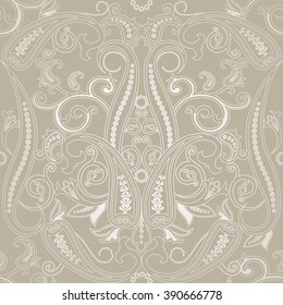 Seamless pattern with paisley.Floral silver background .Traditional oriental filigree ornament.Vector illustration.