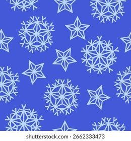 Seamless pattern of pale blue snowflakes on a blue background.Vector pattern for textiles,Christmas designs.
