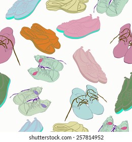 Seamless pattern of pale colored shoe on a   white   background. Hand drawn.