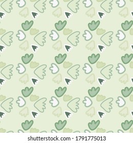 Seamless pattern with pale grey abstract floral figures. Simple botanic backdrop. Great for wrapping paper, textile, fabric print and wallpaper. Vector illustration.