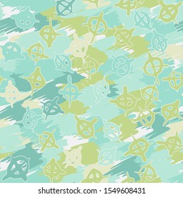 Seamless pattern. Pale shades of colors - cyan, khaki, green, yellow. Camouflage.