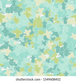 Seamless pattern. Pale shades of colors - cyan, khaki, green, yellow. Camouflage.