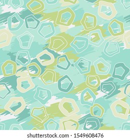 Seamless pattern. Pale shades of colors - cyan, khaki, green, yellow. Camouflage.