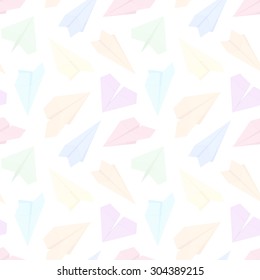 Seamless pattern with pale-colored paper planes against the white background. The layout is fully editable