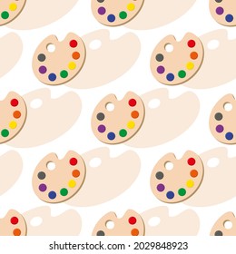 Seamless pattern with palette, paints. The concept of learning and creativity. Vector illustration