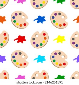 Seamless pattern with palette, paints. The concept of learning and creativity. Vector illustration