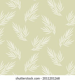 Patrón sin foco de una rama de palmera con hojas. Silhouette. Diseño para tela, impresión, papel pintado, embalaje, afiches, medicina, belleza, postales.