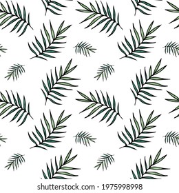 
Seamless pattern with palm branch, plant endless texture, background. Vector illustration in hand drawn style