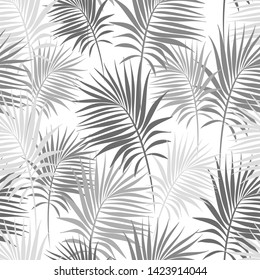 Seamless pattern with Palm Branches of different grey tints Summer tropical vector ornament. Floral texture. Vector illustration. ornament for printing on fabric, paper or wrapping
