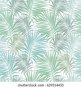 Seamless pattern with Palm Branches of  green and aquamarine colors. Summer vector illustration.