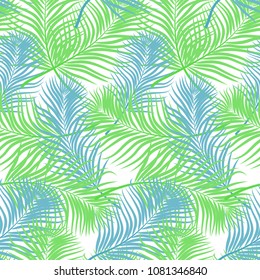 Seamless pattern of palm branches on a white background.