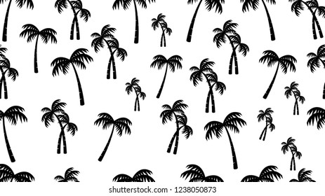 Seamless pattern palm/ coconut trees silhouette isolated on white background