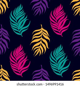 Seamless pattern with palm dypsis leaves. Seamless summer palm dypsis leaves tropical fabric design. Dypsis lutescens seamless pattern.