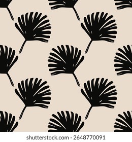 Seamless pattern of palm fan leaves on beige background. Ideal for textile, home decor, banner, cover, etc
