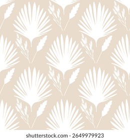 Seamless pattern of palm fan leaves on beige background. Ideal for textile, home decor, banner, cover, etc
