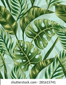 Seamless pattern with palm leaves