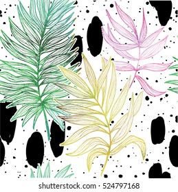 Seamless pattern with palm leaves .
