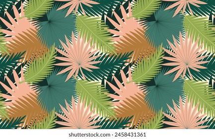 Seamless pattern with palm leaves. Abstract Tropical foliage background. Modern exotic jungle plants. Flat Vector illustration for paper, cover, fabric, interior decoration
