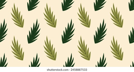 Seamless pattern with palm leaves. Abstract Tropical foliage background. Modern exotic jungle plants. Flat Vector illustration 