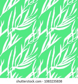 Seamless pattern with palm leaves. Artistic vector background with abstract plants. Design element for textile or wrapping paper, surfaces and backdrops. White and green colors