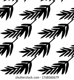 Seamless pattern with palm leaves, branches. Tropical background. Summer print in black and white. Fabric design, wallpaper