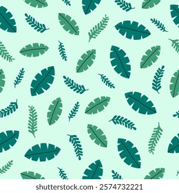 Seamless pattern with palm leaves and branches. Template for print, fabric, wallpaper, wrapping paper. Vector illustration