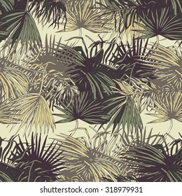Seamless pattern with palm leaves, dark