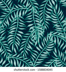 Seamless pattern with palm leaves. Decorative image of tropical foliage and plants.