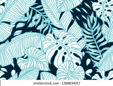 Seamless pattern with palm leaves. Decorative image of tropical foliage and plants.