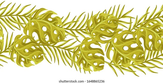 Seamless pattern with palm leaves. Decorative image of tropical foliage and plants.