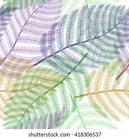 Seamless pattern with palm leaves, exotic. Vector halftone background, EPS10.