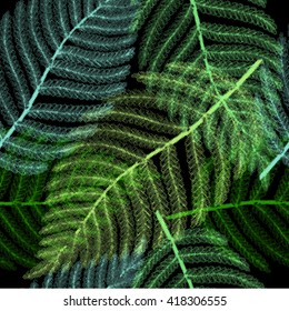 Seamless pattern with palm leaves, exotic, tropical. Vector halftone background, EPS10.